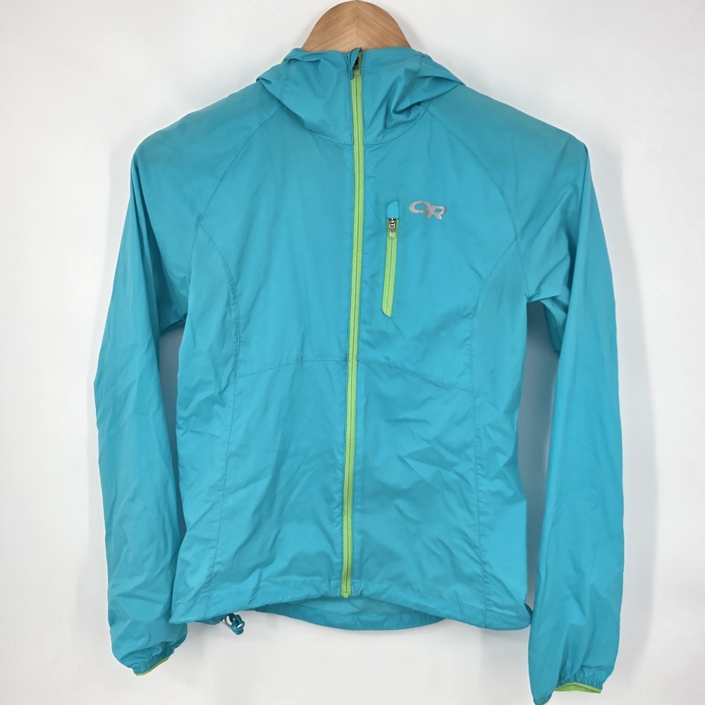 Outdoor Research Tantrum Hooded Full Zip Jacket Lightweight Blue Green Womens XS